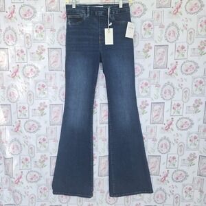 NWT Good American Jeans Medium Pull On Flare Denim Slimming Dark Wash GLF478TE